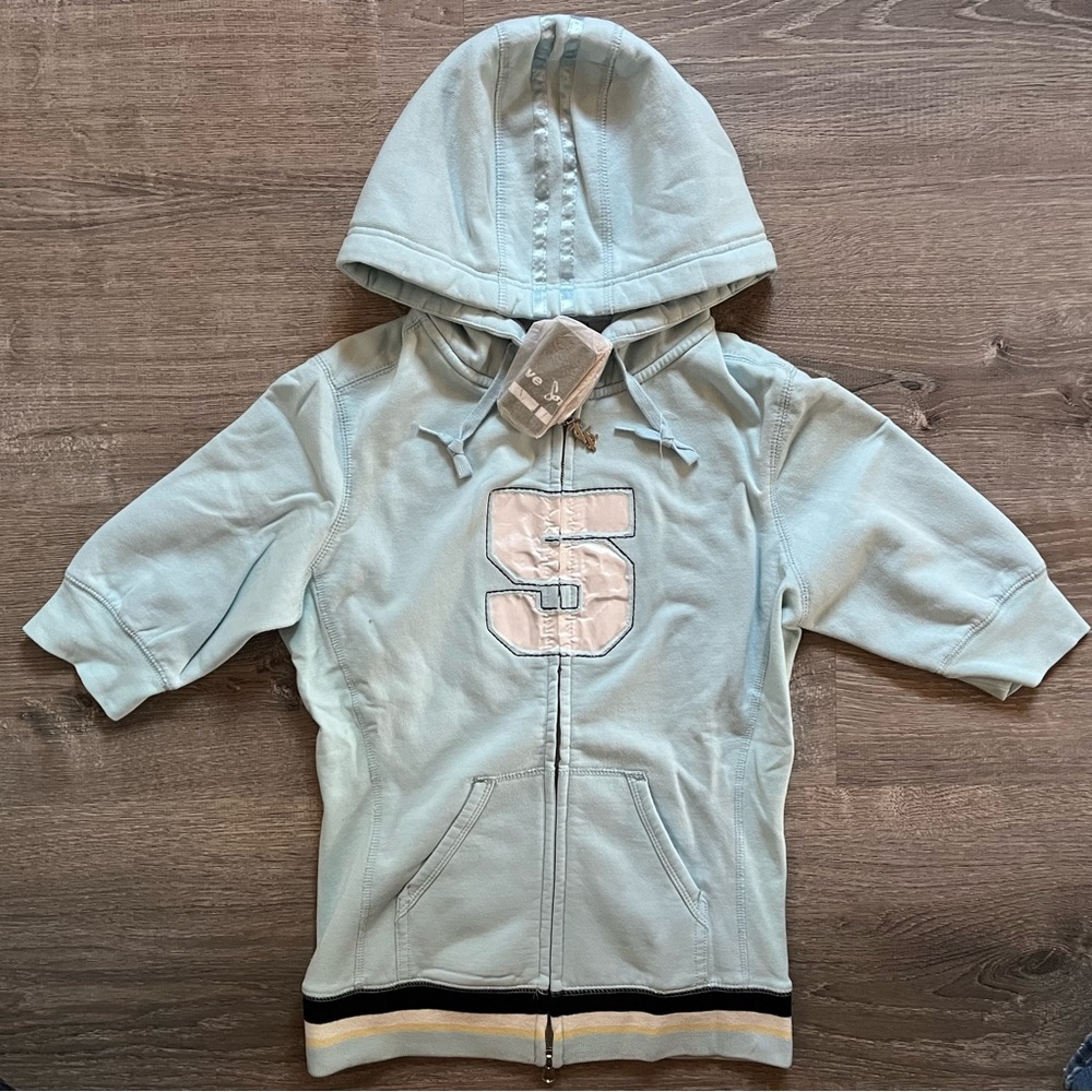NWT Womens Vintage Triple Five Soul 3/4 Sleeve Zip Sporty Hoodie Sweatshirt XS